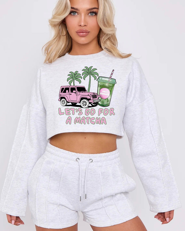 Lets Go For A Matcha Cropped Sweat Printed Short Set (Copy)