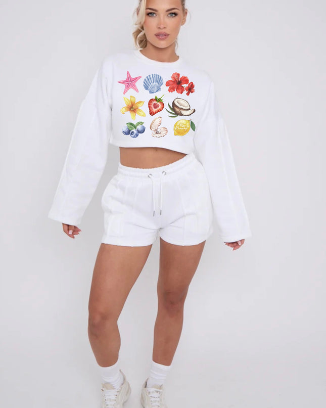 Summer Fruits Cropped Sweat Printed Short Set