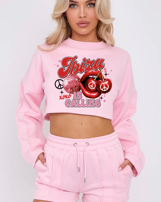 Ibiza Is Calling Cropped Sweat Printed Short Set