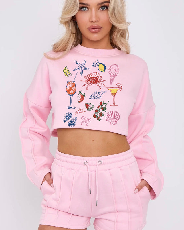 Seafood & Cocktails Cropped Sweat Printed Short Set