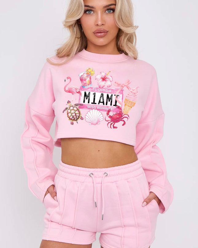 Miami Cropped Sweat Printed Short Set