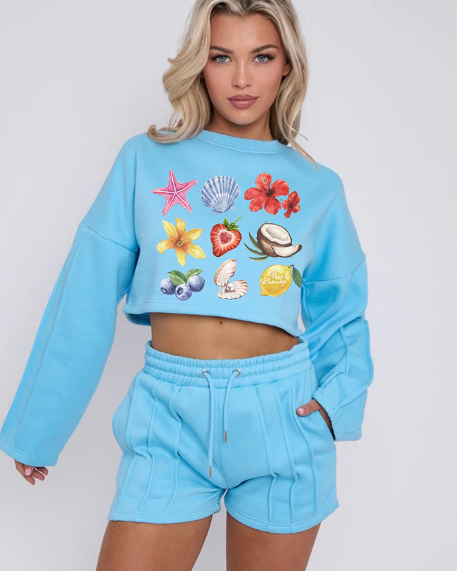 Summer Fruits Cropped Sweat Printed Short Set