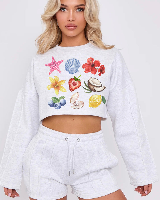 Summer Fruits Cropped Sweat Printed Short Set
