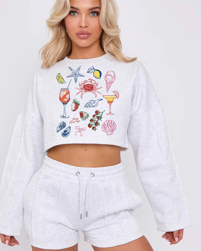Seafood & Cocktails Cropped Sweat Printed Short Set