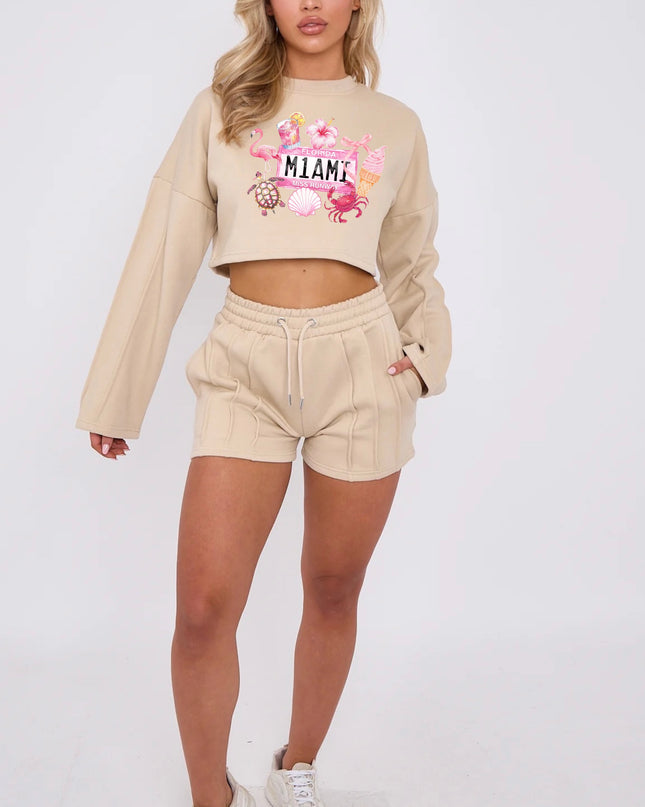 Miami Cropped Sweat Printed Short Set