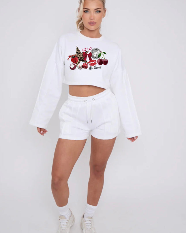 Disco Cherry Cropped Sweat Printed Short Set