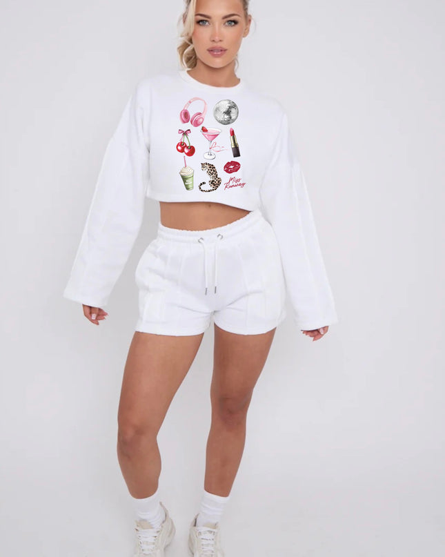 Girls Essentials Cropped Sweat Printed Short Set