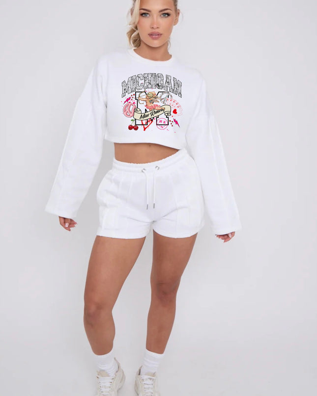Michigan Cropped Sweat Printed Short Set
