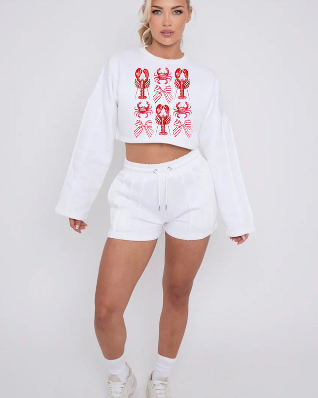 Lobster Bows Cropped Sweat Printed Short Set