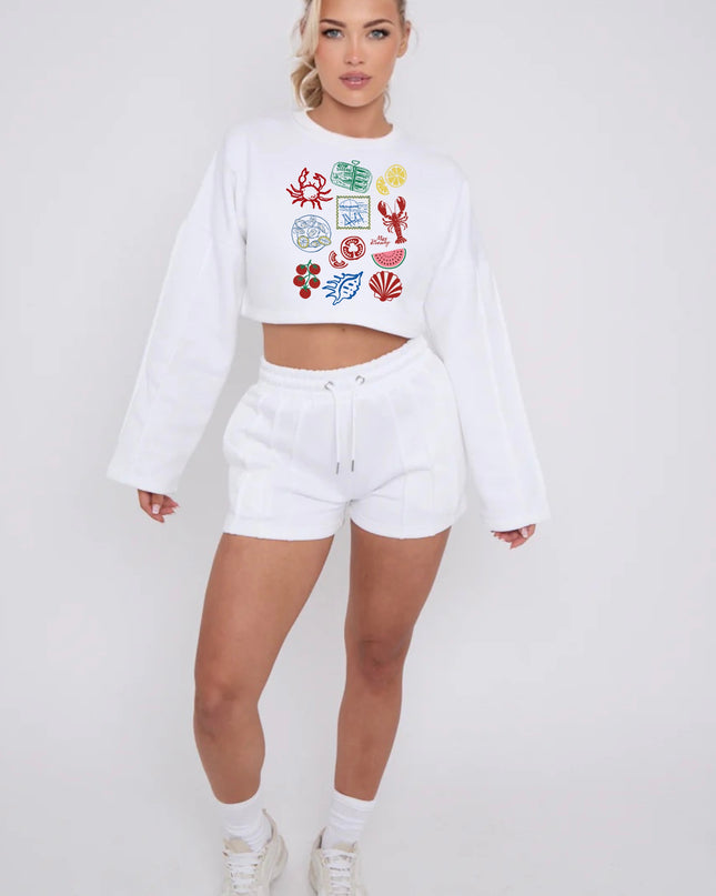 Crab, Seashell Cropped Sweat Printed Short Set