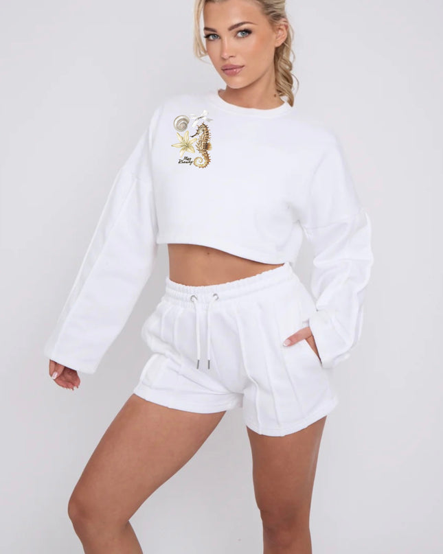 Sea Horse Dreams Cropped Sweat Printed Short Set