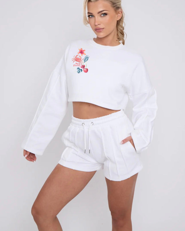 Peachy Summer Cropped Sweat Printed Short Set