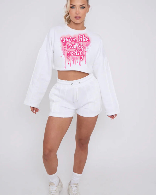You're Like Really Pretty Cropped Sweat Printed Short Set