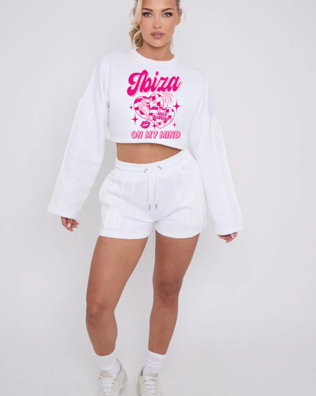 Ibiza On My Mind Cropped Sweat Printed Short Set