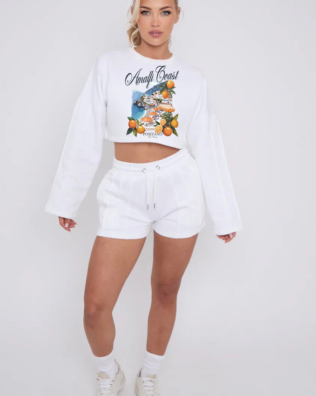 Amalfi Coast Cropped Sweat Printed Short Set
