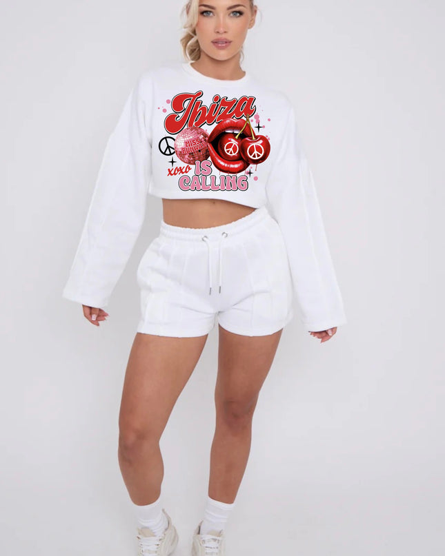 Ibiza Is Calling Cropped Sweat Printed Short Set