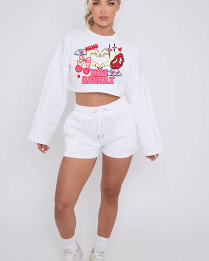 Miss Runway Heart Fingers Cropped Sweat Printed Short Set