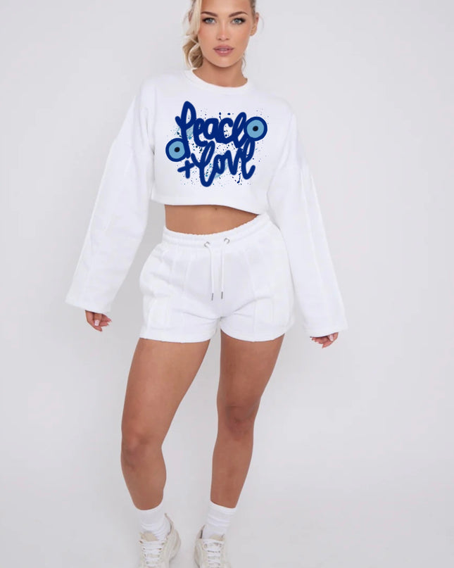 Peace & Love, Evil Eye Cropped Sweat Printed Short Set
