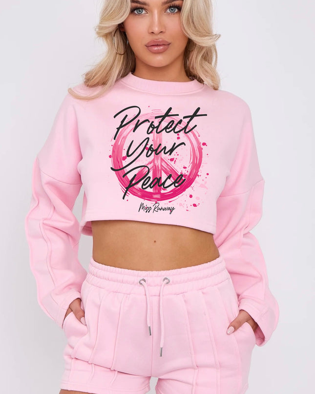 Protect Your Peace Cropped Sweat Printed Short Set