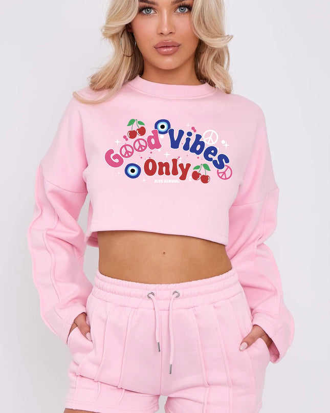 Good Vibes Only Cropped Sweat Printed Short Set