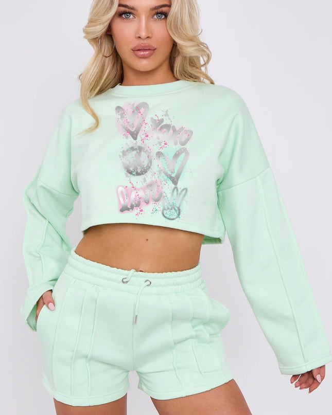 XOXO LOVE Cropped Sweat Printed Short Set