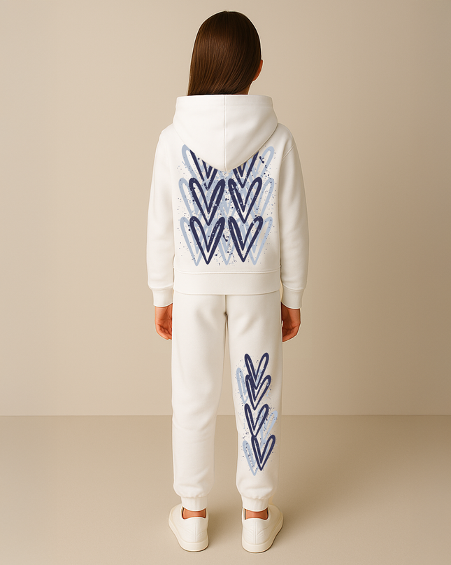 Navy Hearts Printed Hooded Tracksuit Kids
