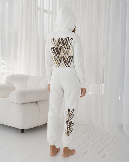 Leopard Print Hearts Printed Hooded Tracksuit Adult