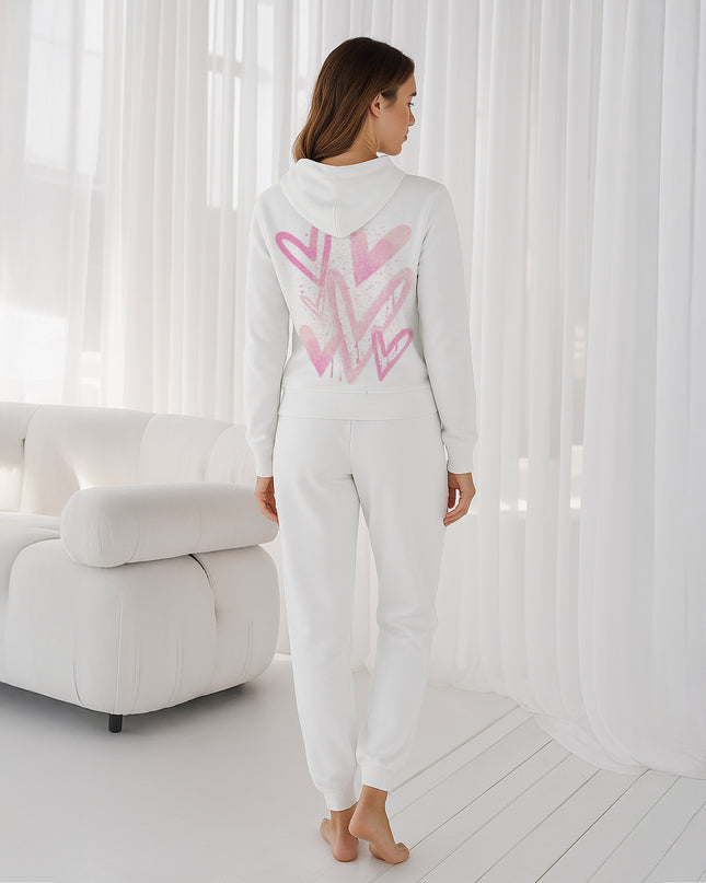Pink Hearts Printed Hooded Tracksuit Adult