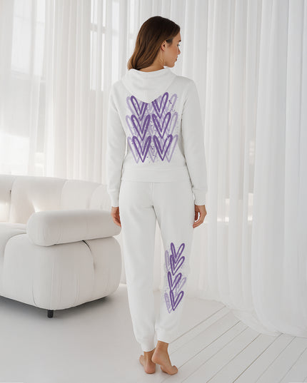 Lilac Hearts Printed Hooded Tracksuit Adult