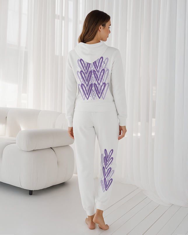 Lilac Hearts Printed Hooded Tracksuit Adult