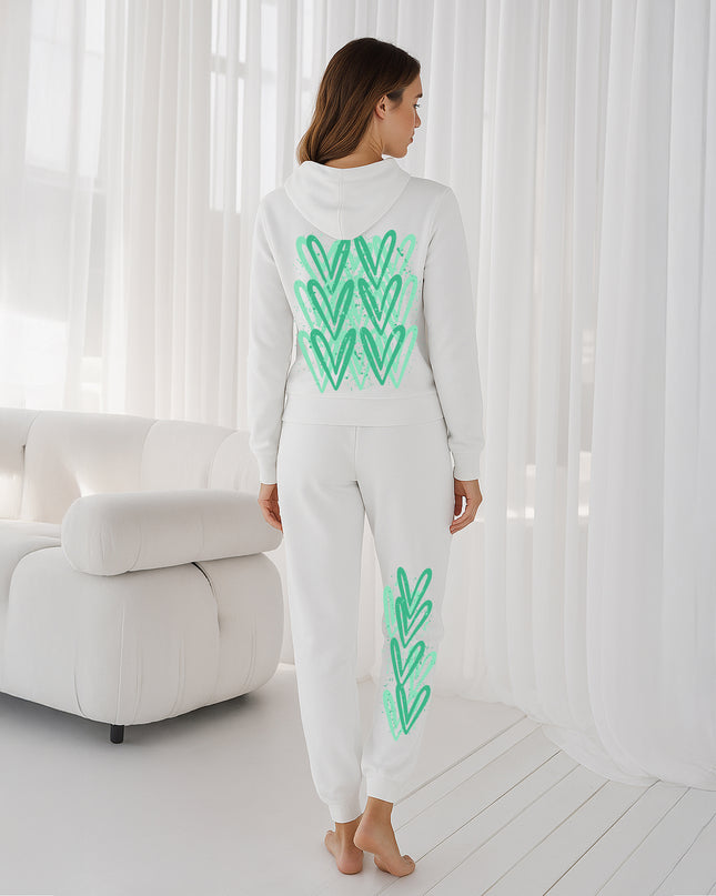 Green Hearts Printed Hooded Tracksuit Adult