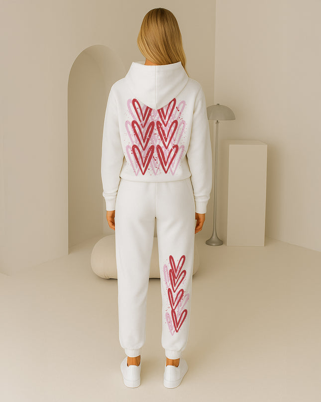 Pink & Red Hearts Printed Hooded Tracksuit Adult