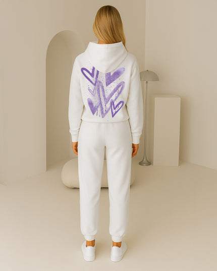Lilac Scattered Hearts Printed Hooded Tracksuit Adult