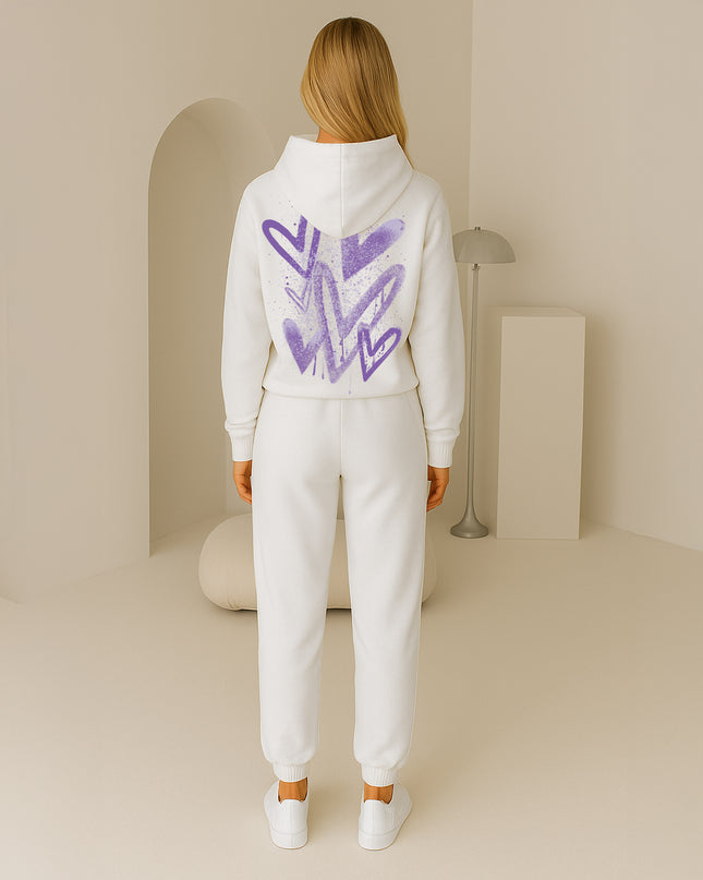Lilac Scattered Hearts Printed Hooded Tracksuit Adult