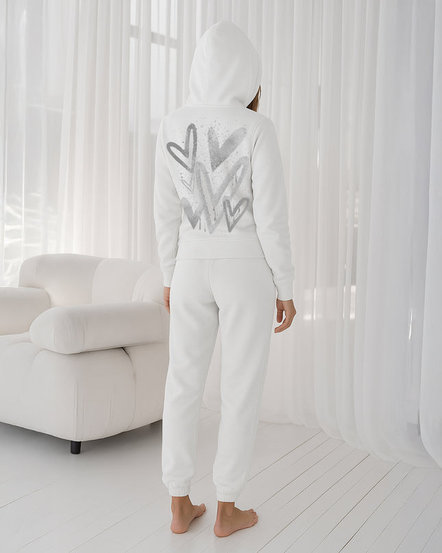Grey Scattered Hearts Printed Hooded Tracksuit Adult