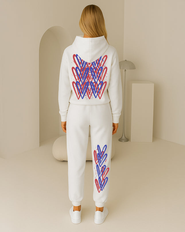 Red & Blue Hearts Printed Hooded Tracksuit Adult