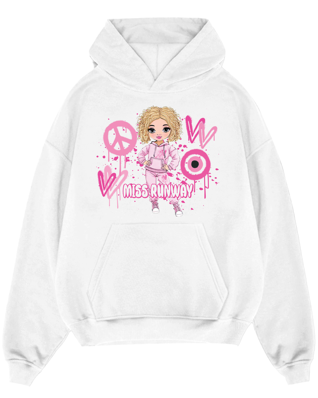 Miss Runway Doll Hoodie Pink Heart Design