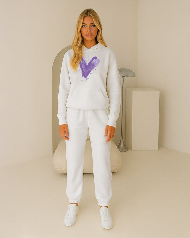 Lilac Scattered Hearts Printed Hooded Tracksuit Adult