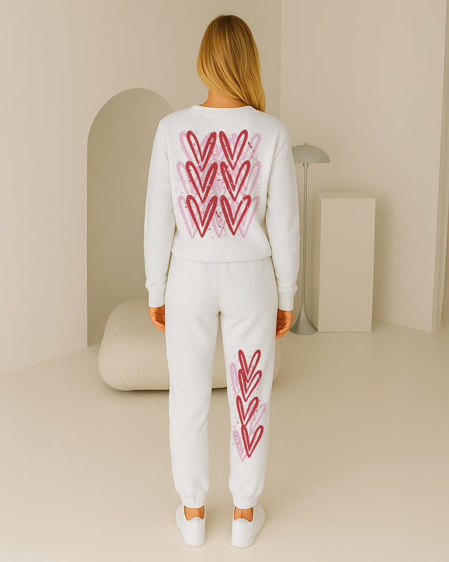 Pink & Red Hearts Printed Sweatshirt Tracksuit Adult