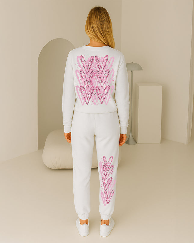 Dark Pink Zig Zag Hearts Printed Sweatshirt Tracksuit Adult