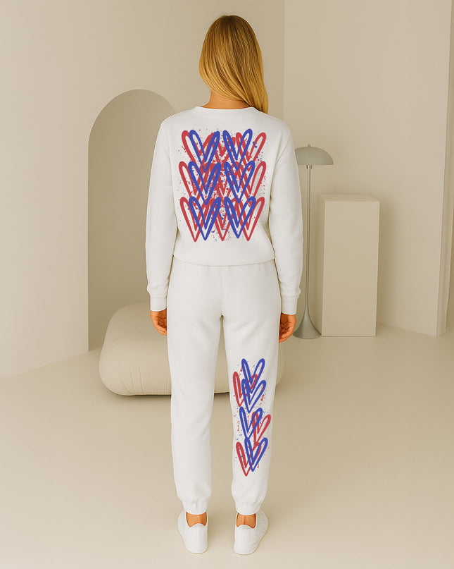 Red & Blue Hearts Printed Sweatshirt Tracksuit Adult