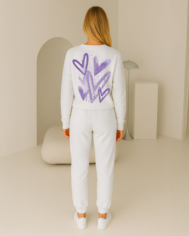 Lilac Scattered Hearts Printed Sweatshirt Tracksuit Adult