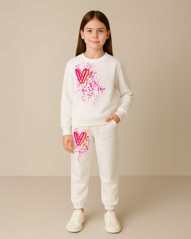 Neon Hearts Printed Sweatshirt Tracksuit Kids