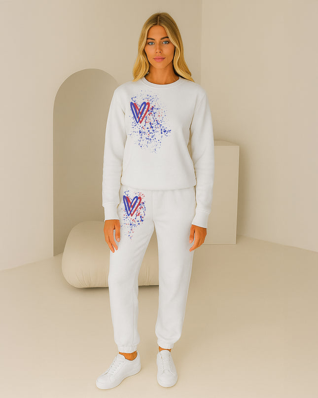 Red & Blue Hearts Printed Sweatshirt Tracksuit Adult