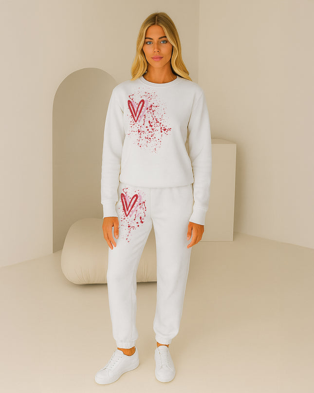 Pink & Red Hearts Printed Sweatshirt Tracksuit Adult