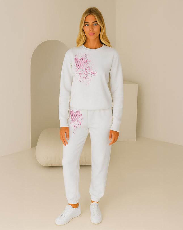 Dark Pink Zig Zag Hearts Printed Sweatshirt Tracksuit Adult