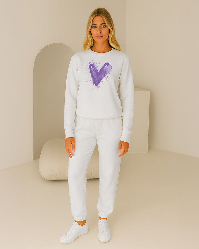 Lilac Scattered Hearts Printed Sweatshirt Tracksuit Adult