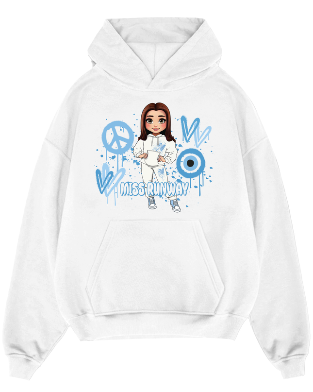 Miss Runway Doll Hoodie Blue Heart Design