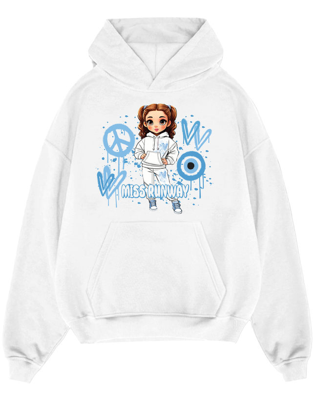 Miss Runway Doll Hoodie Blue Heart Design