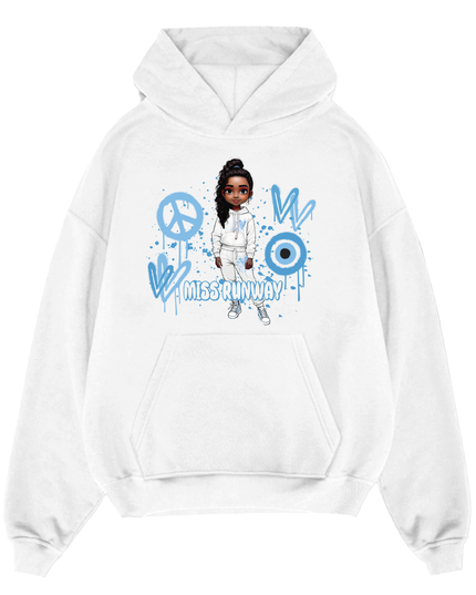 Miss Runway Doll Hoodie Blue Heart Design